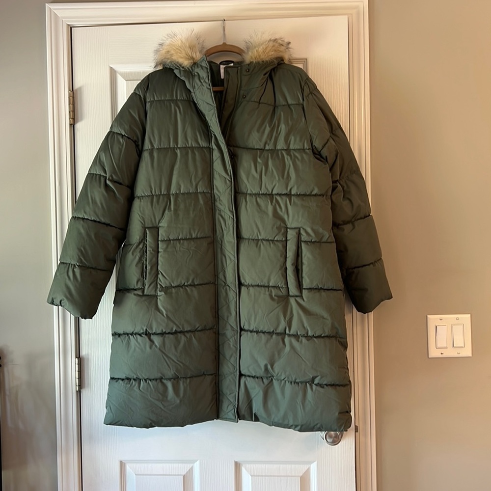 Gap Long Puffer Coat, Sage Green, XL